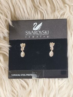 Swarovski Silver Tone Crystal Drop Stud Earrings - New